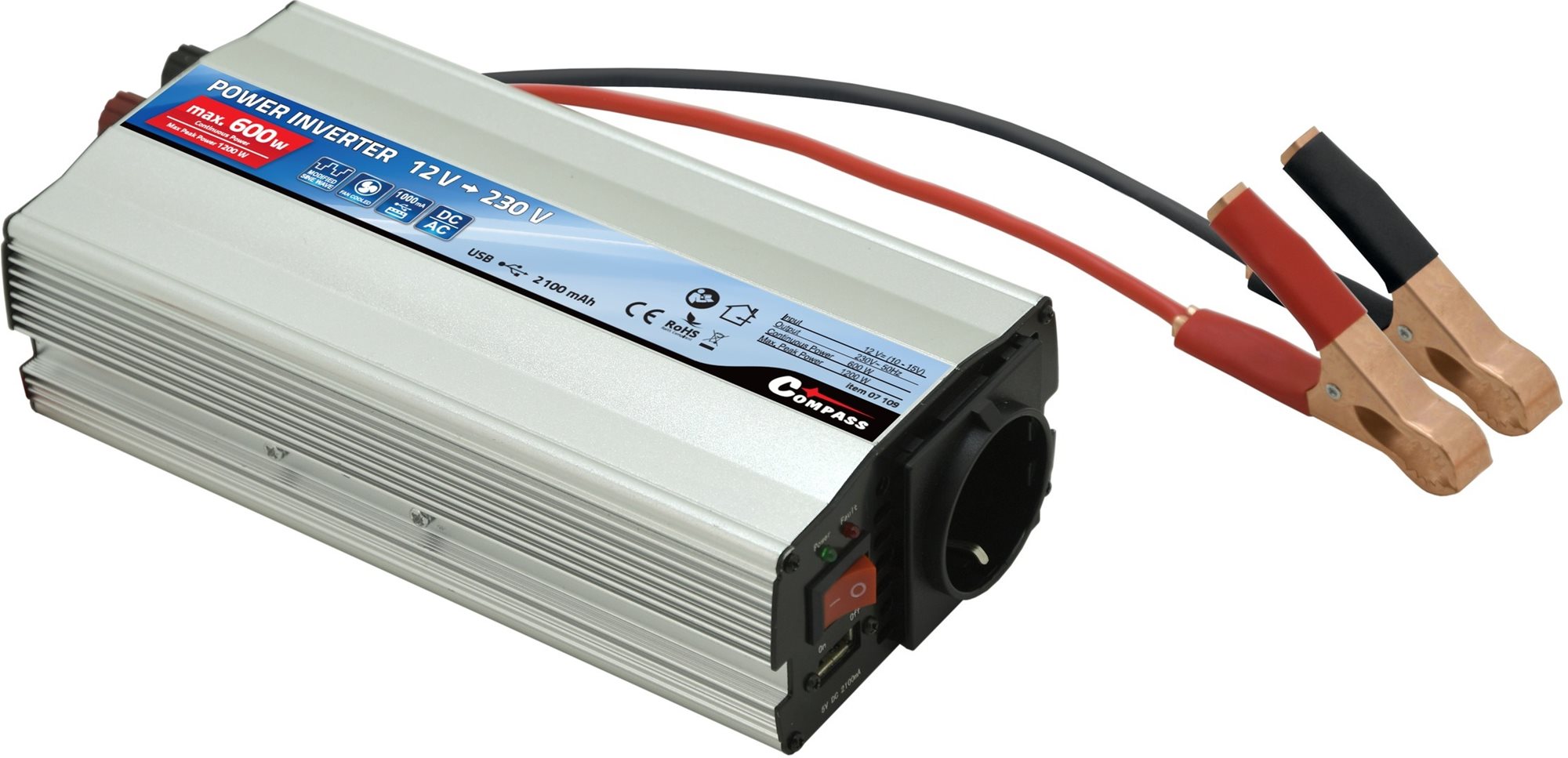 Compass, menič napätia 12/230 V 600 W + USB Menič napätia