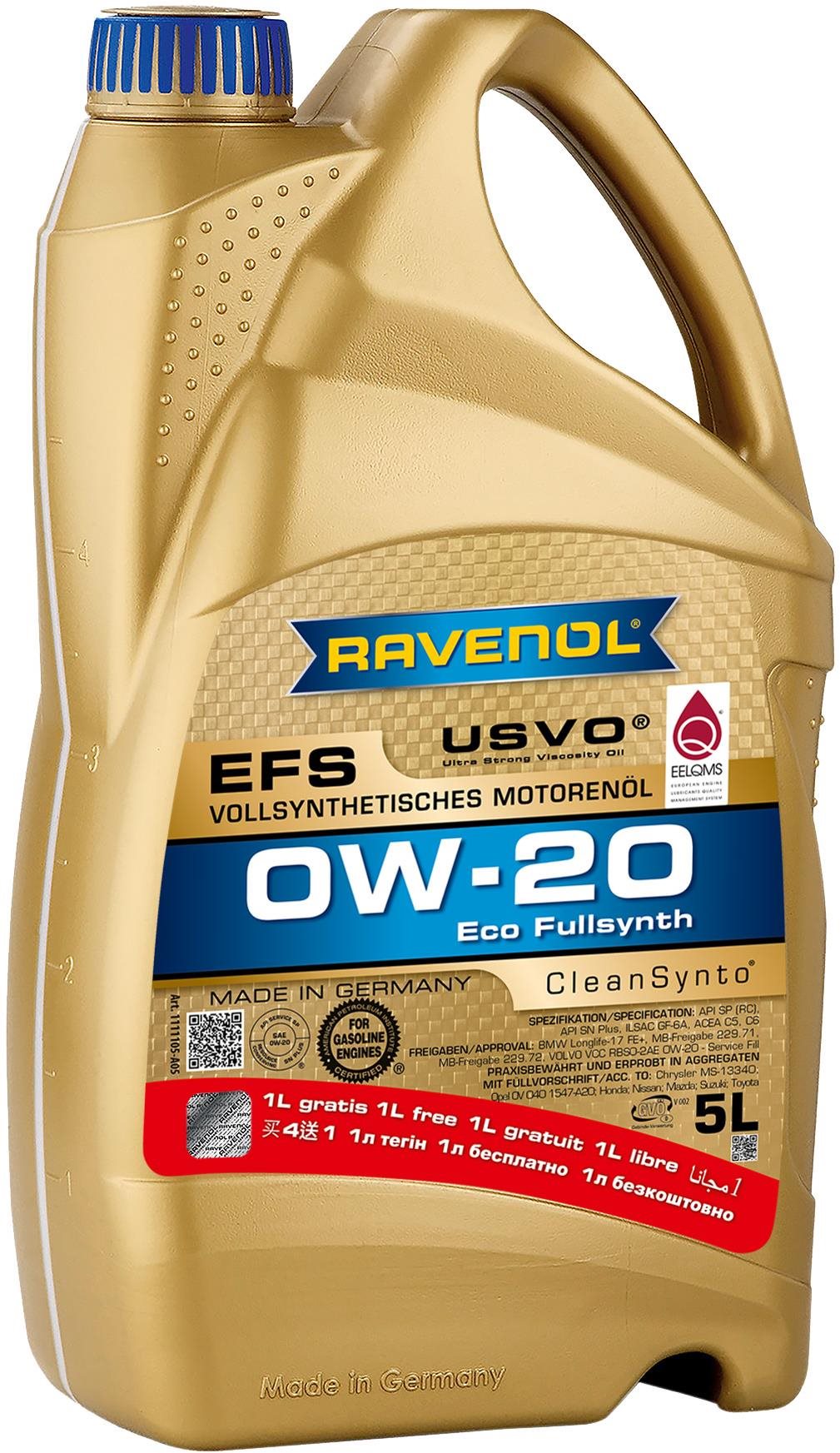 Ravenol EFS EcoFullSynth. SAE 0W-20 Akcia 4+1 l Motorový olej