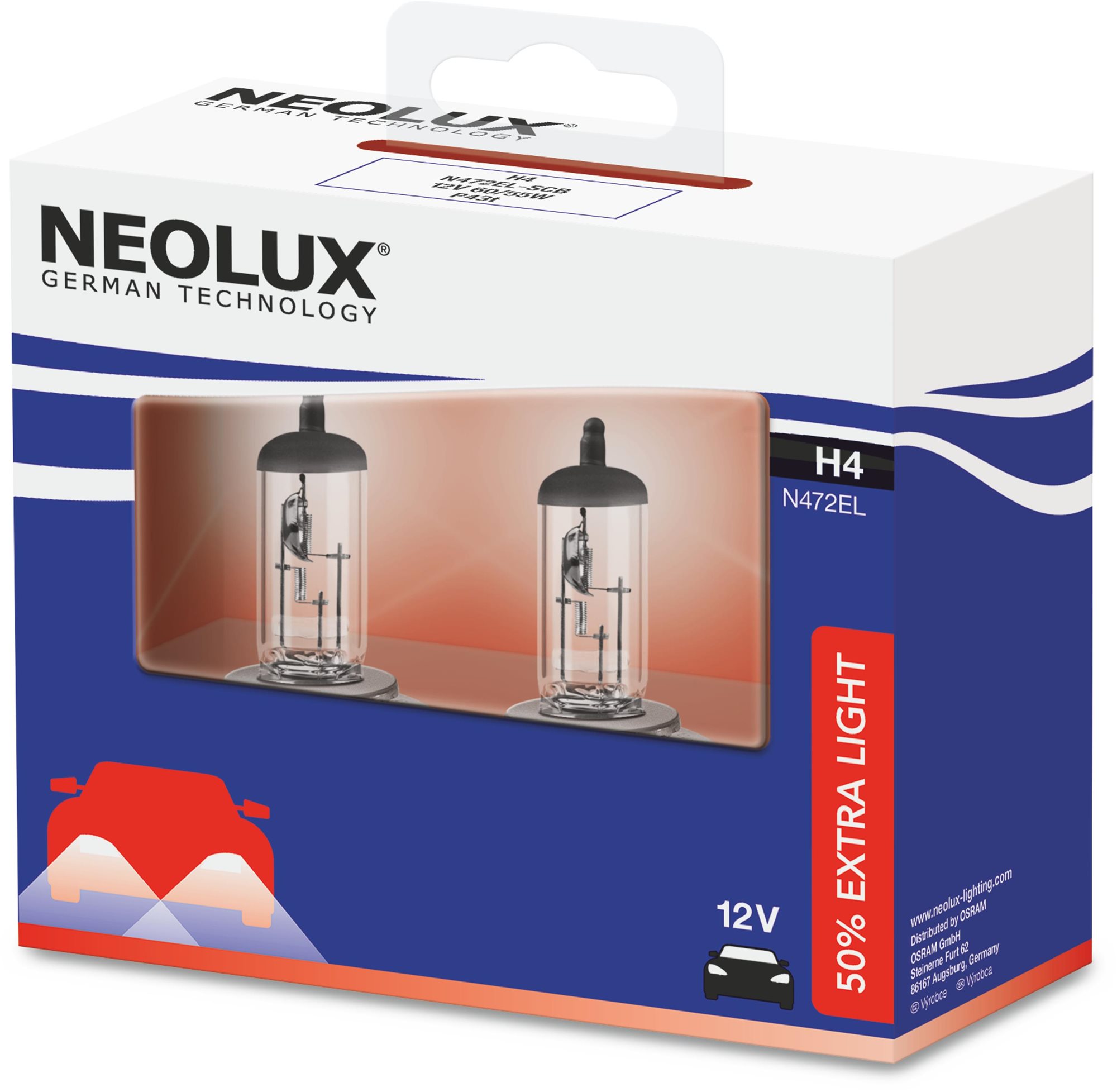 NEOLUX H4 Extra Light +50% 12V, 60/55W Autóizzó