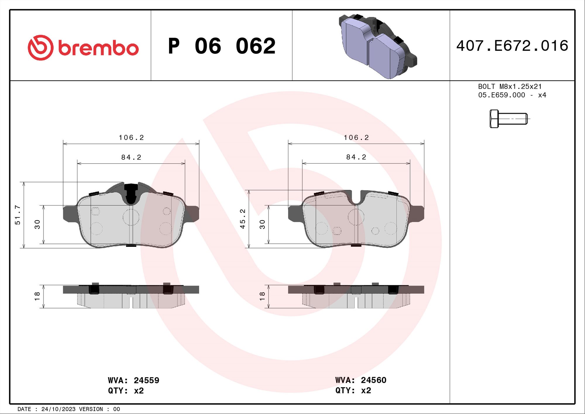 BREMBO Súprava brzdových doštičiek P 06 062 Brzdové doštičky