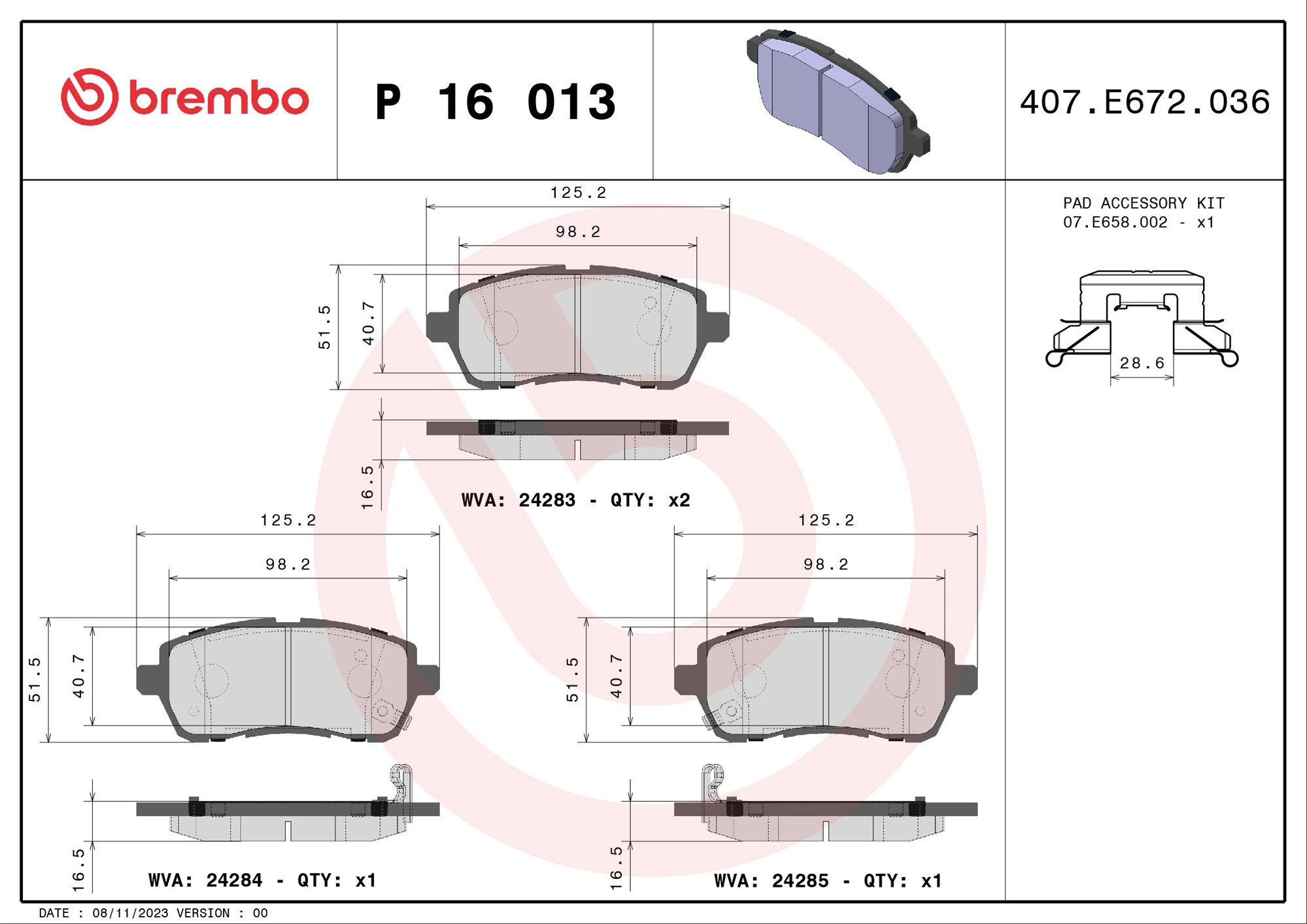 BREMBO Súprava brzdových doštičiek P 16 013X Brzdové doštičky