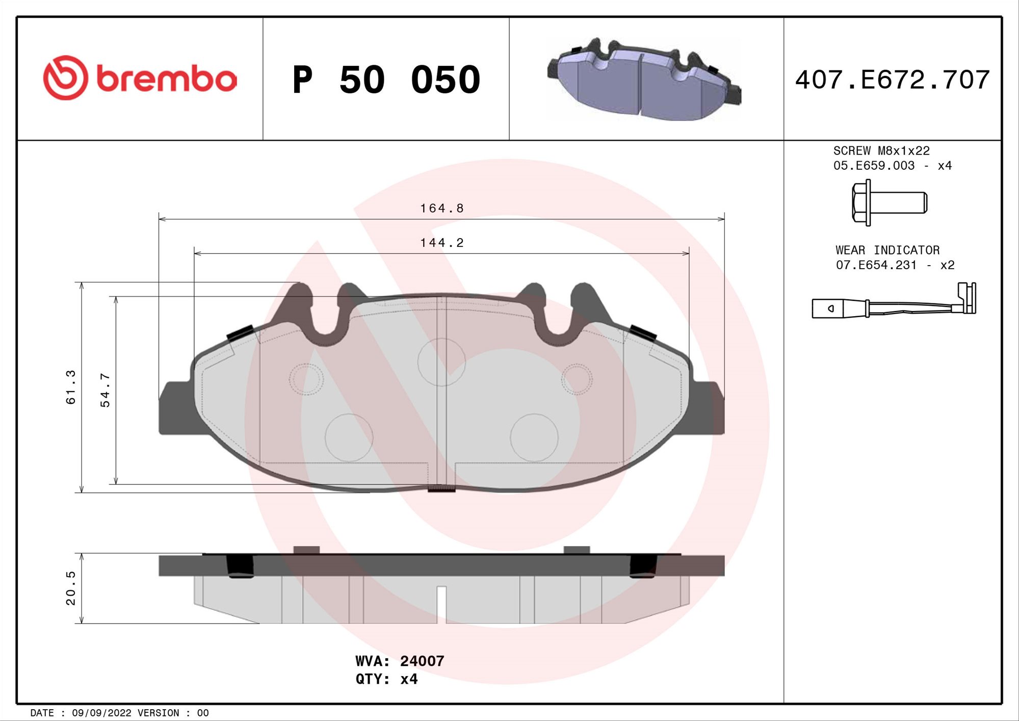 BREMBO Sada brzdových doštičiek P 50 050 Brzdové doštičky