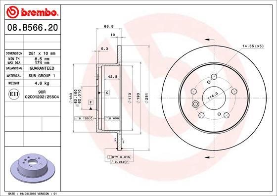 BREMBO brzdový kotúč 08.B566.21, súprava 2 ks Brzdový kotúč