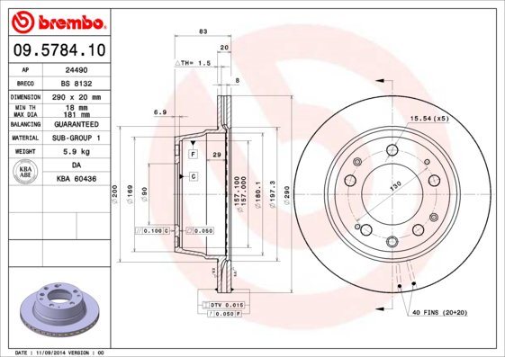 BREMBO brzdový kotúč 09.5784.10, súprava 2 ks Brzdový kotúč