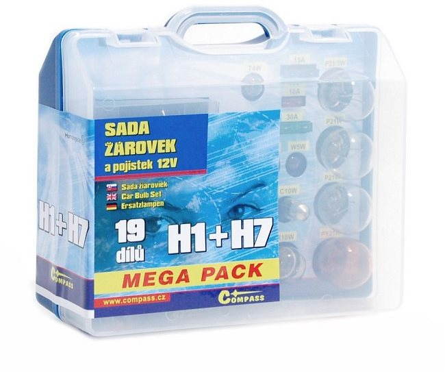 COMPASS MEGA H1 + H7 + poistky, náhradná súprava, 12 V Sada...