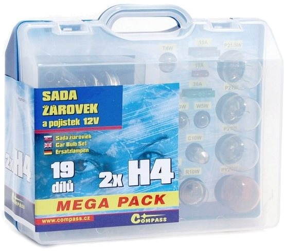 COMPASS MEGA H4+H4+poistky, náhradná súprava, 12 V Sada žiaroviek...