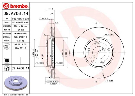 BREMBO brzdový kotúč 09.A706.11, súprava 2 ks Brzdový kotúč