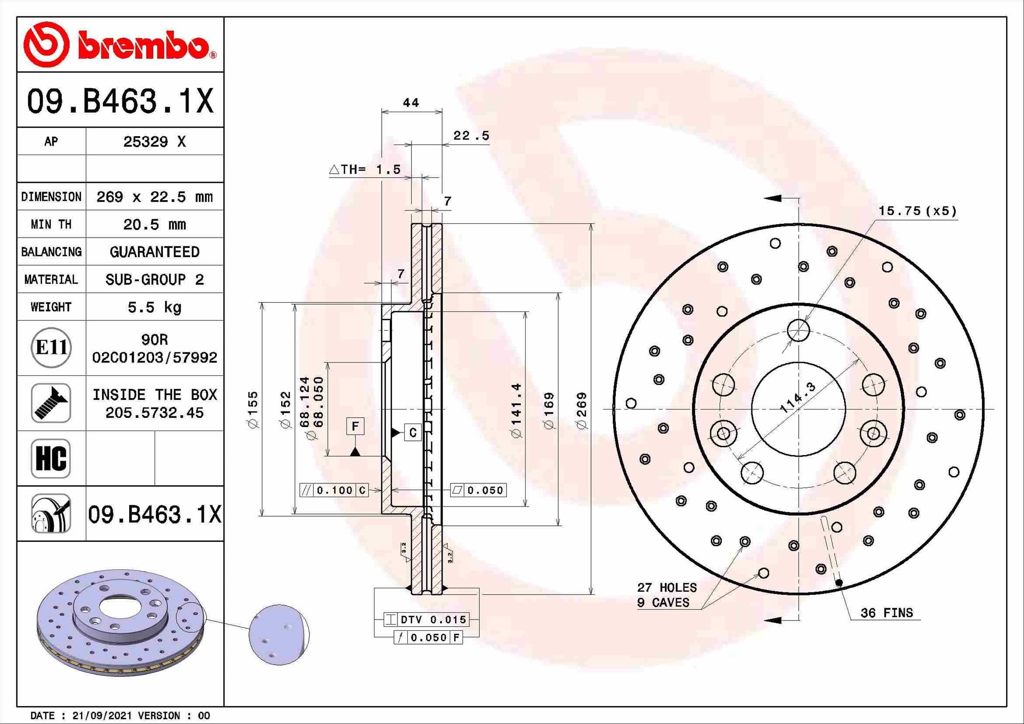 BREMBO brzdový kotúč 09.B463.1X, sada 2 ks Brzdový kotúč