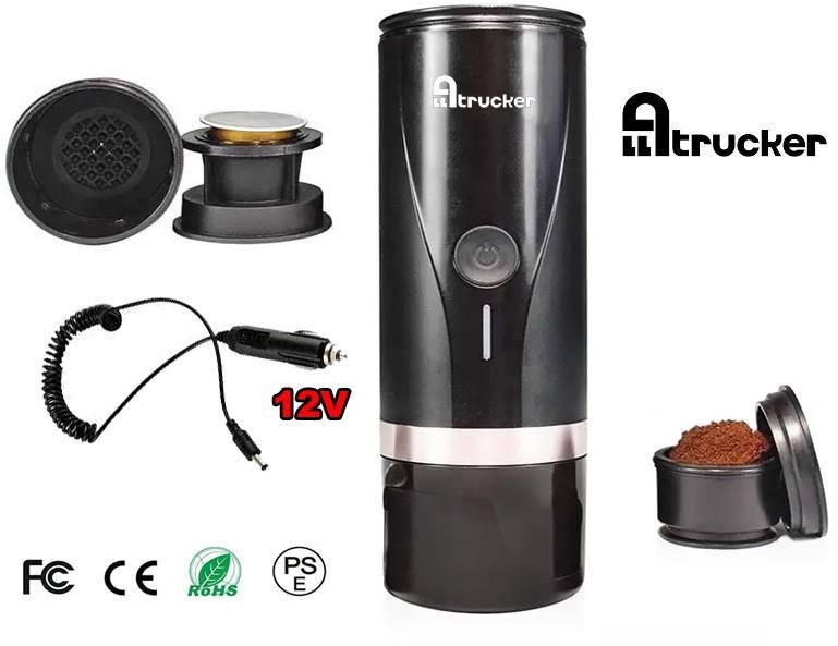 Alltrucker Cestovný 12V kávovar na kapsule Nespresso, mletú kávu...