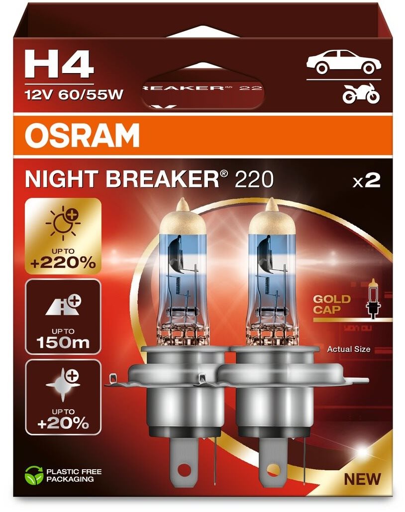 OSRAM H4 Night Breaker 220, +220%, Duo Box Autóizzó