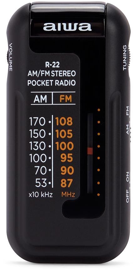 AIWA Prenosné vreckové rádio so slúchadlami do uší R-22BK Rádio
