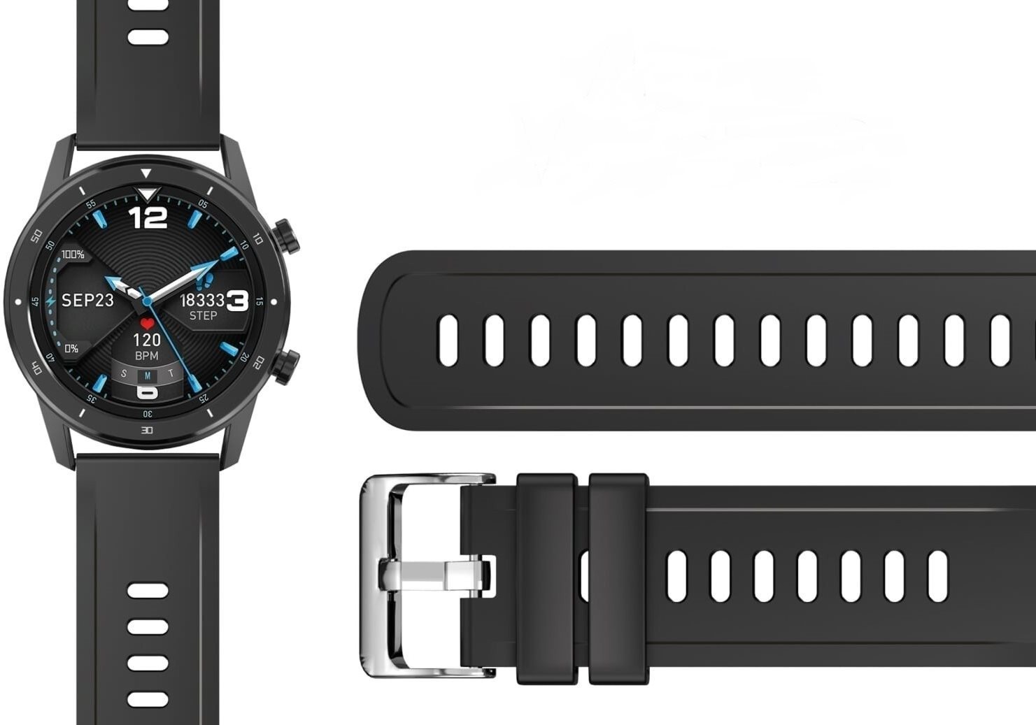 Montre Alligator 22 mm bracelet silicone noir Bracelet montre