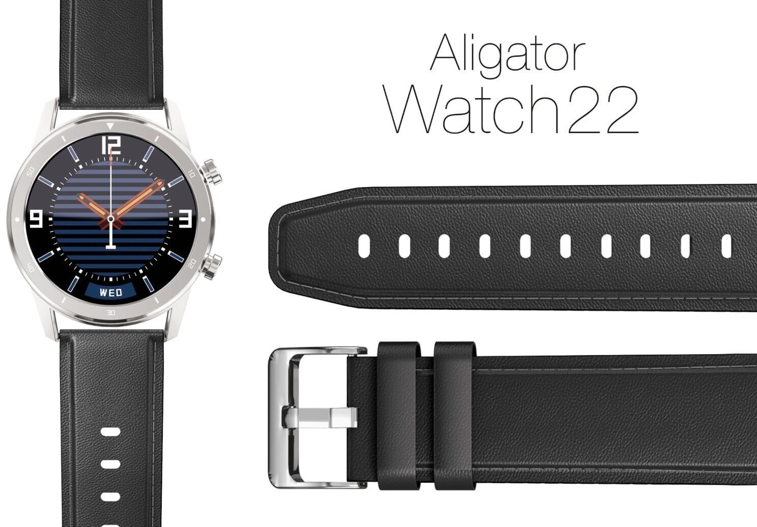 Aligator Watch 22 mm kožený remienok čierny Remienok na hodinky