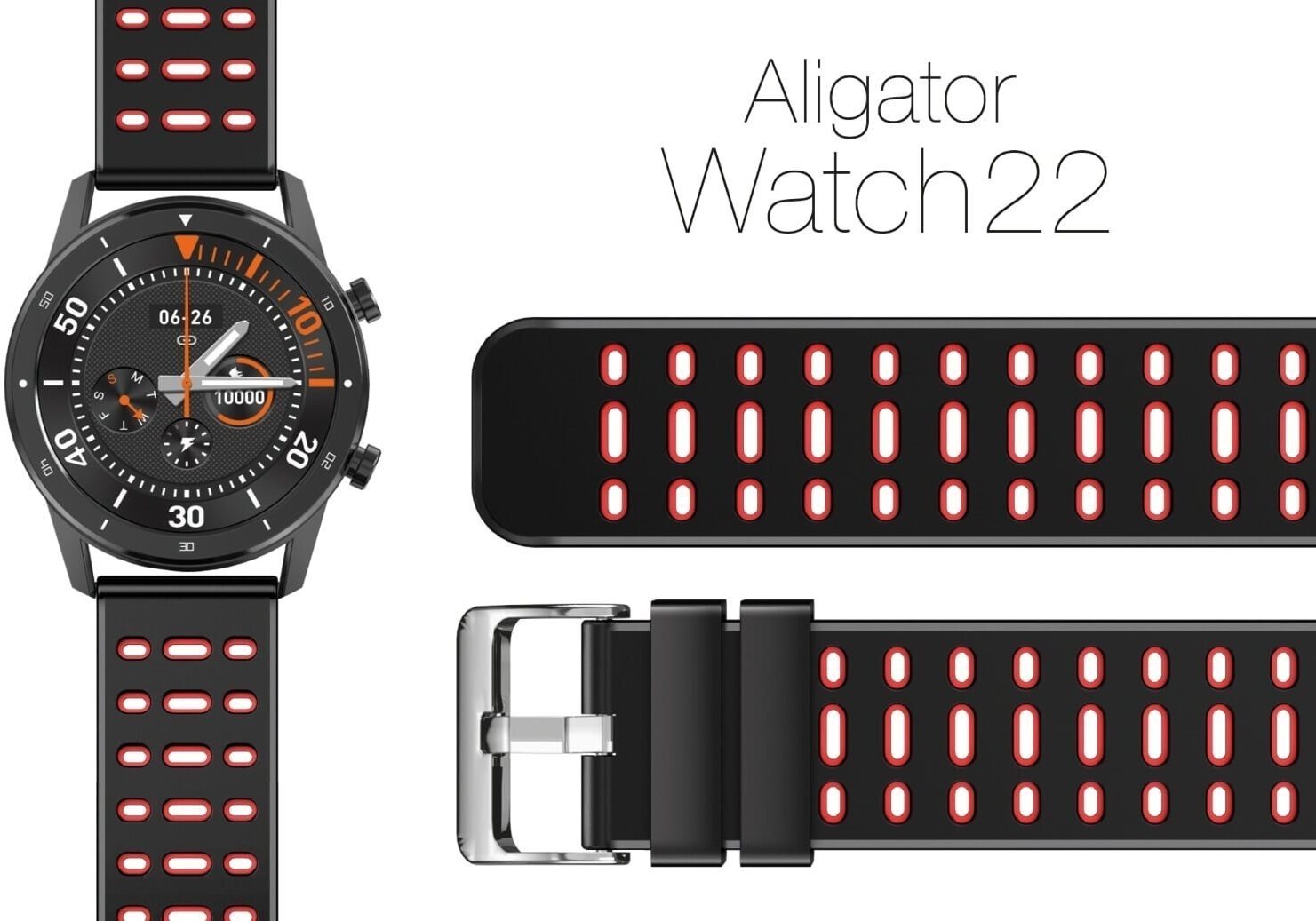 Aligator Watch 22 mm silikónový remienok Duálny červený Remienok na...