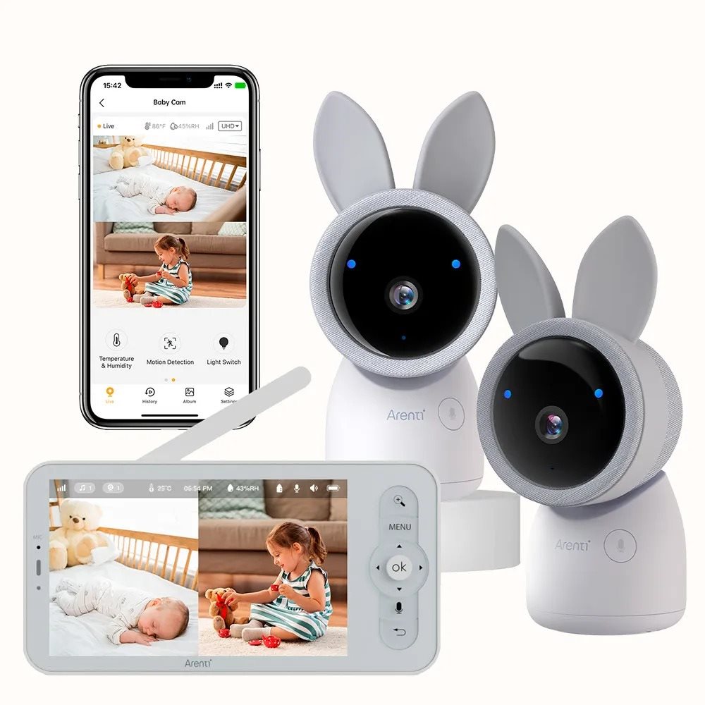 ARENTI 3MP/2K Wi-Fi Video Baby Monitor Kit with dual cameras and...