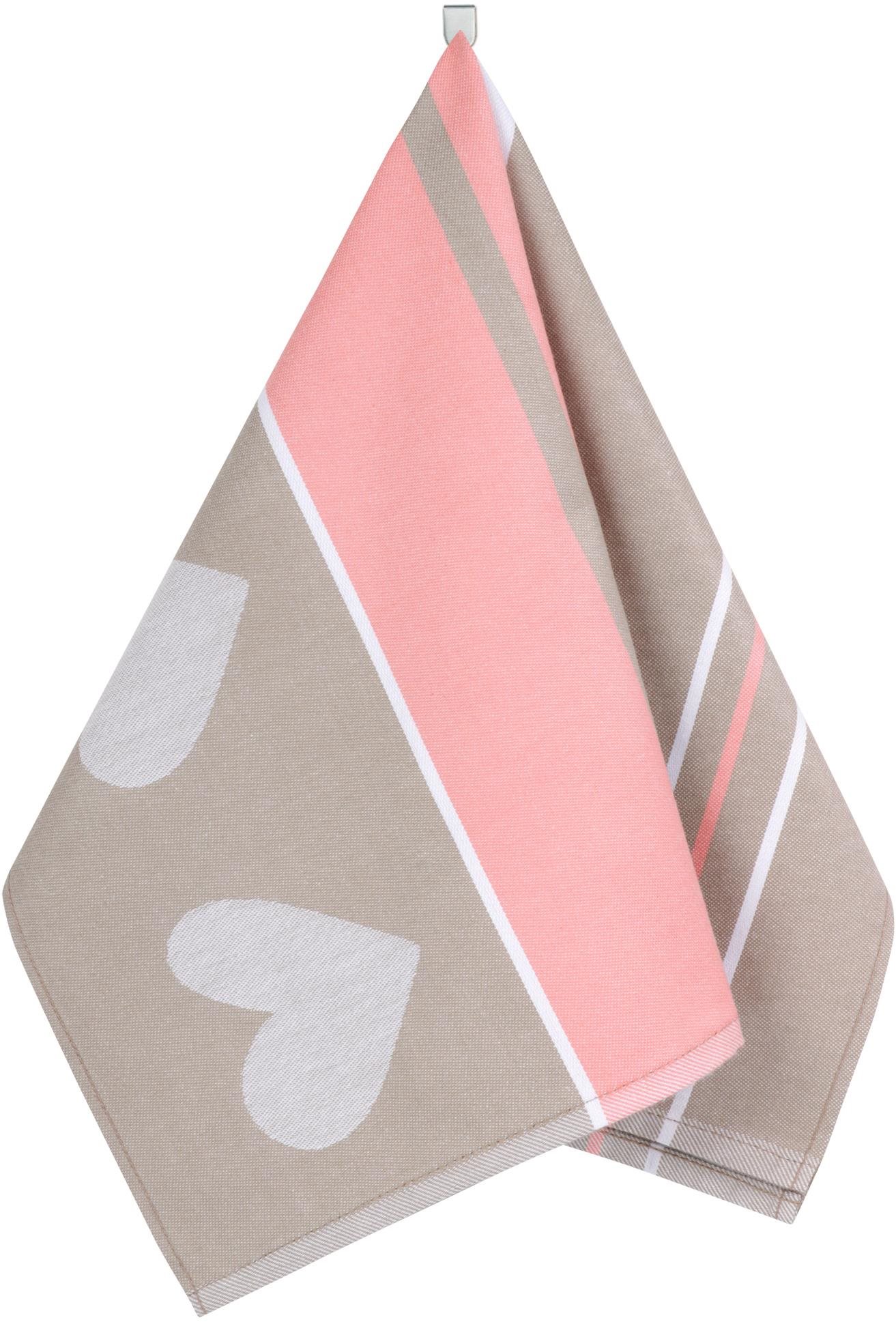 BELLATEX utěrka, 50 × 70, 155A srdce růžová, béžová Kuchyňské utěrky