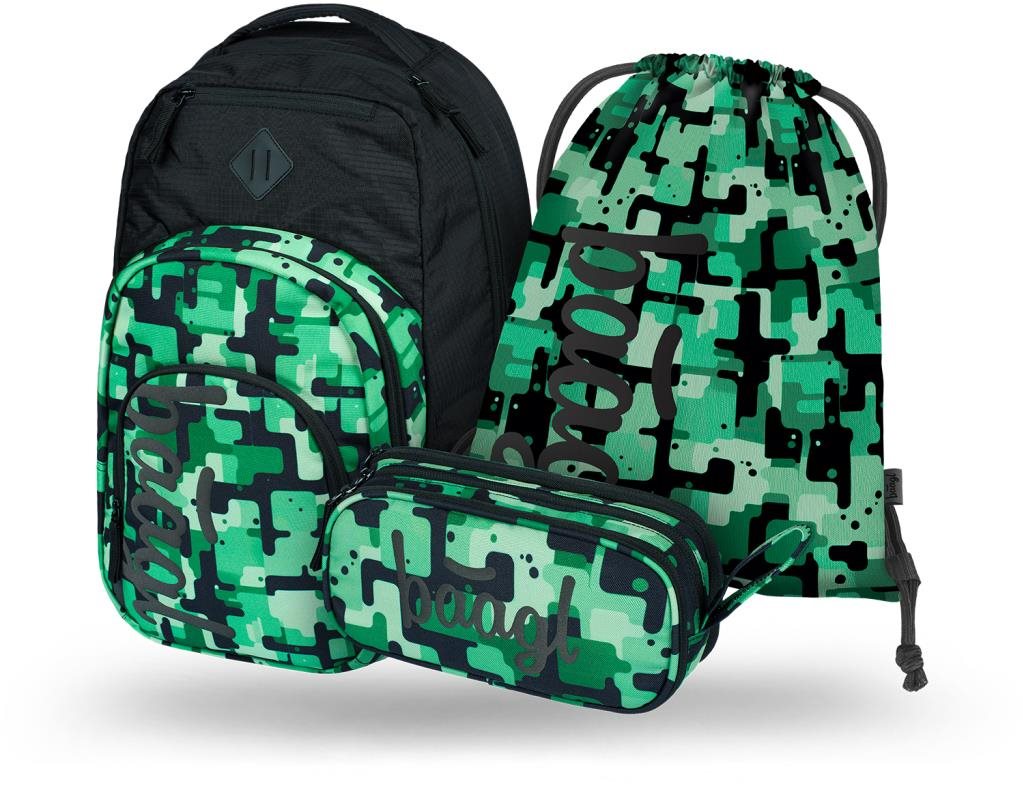 BAAGL 3 Set Coolmate Green: batoh, penál, sáček Školní set