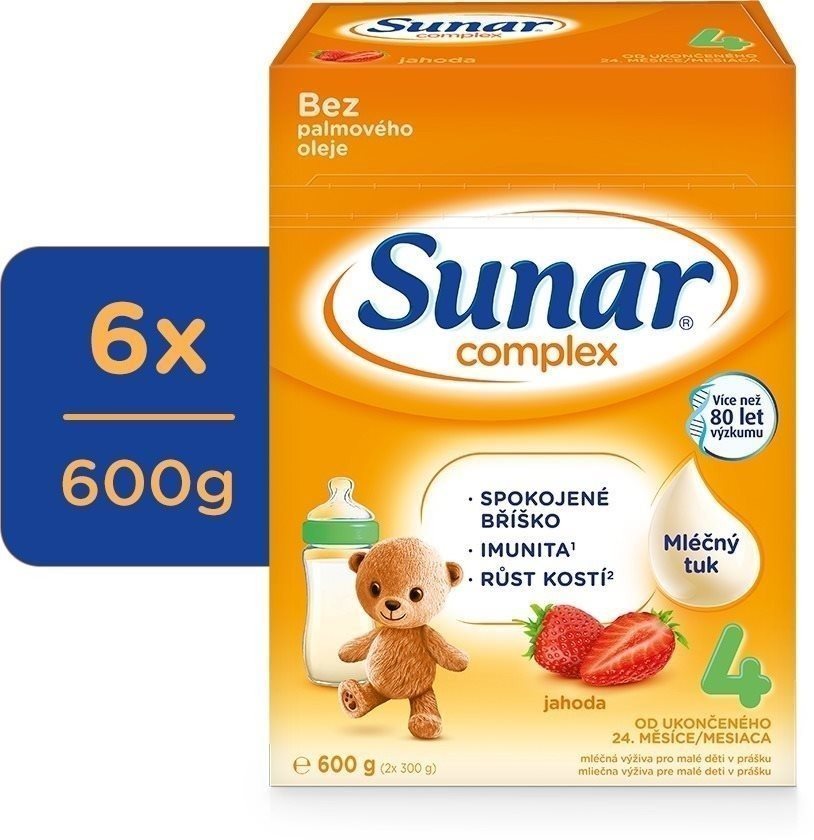 Sunar Complex 4 batoľacie mlieko jahoda, 6× 600 g Dojčenské mlieko