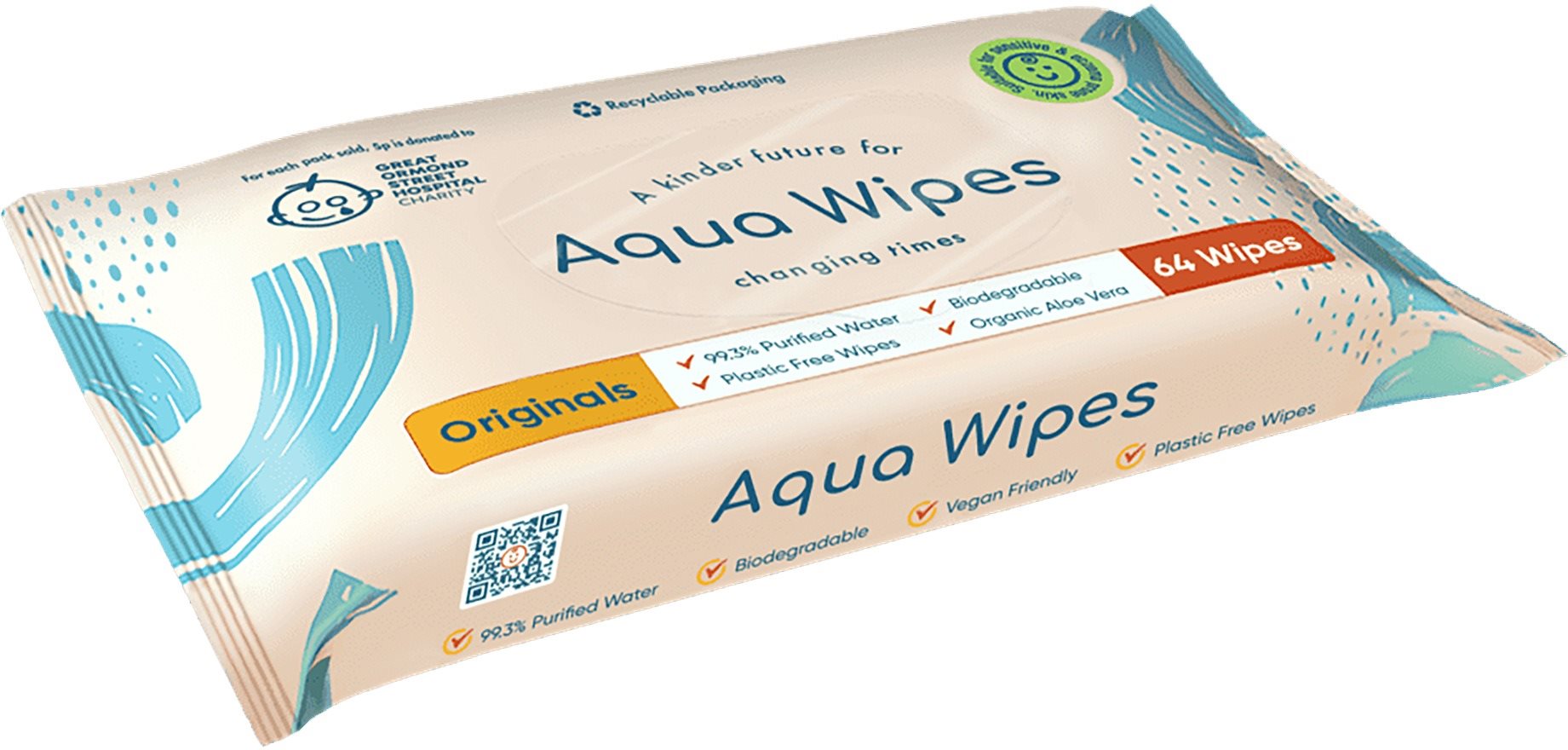 Aqua Wipes BIO Aloe Vera 100%-ban lebomló törlőkendők, 99% víz, 64...