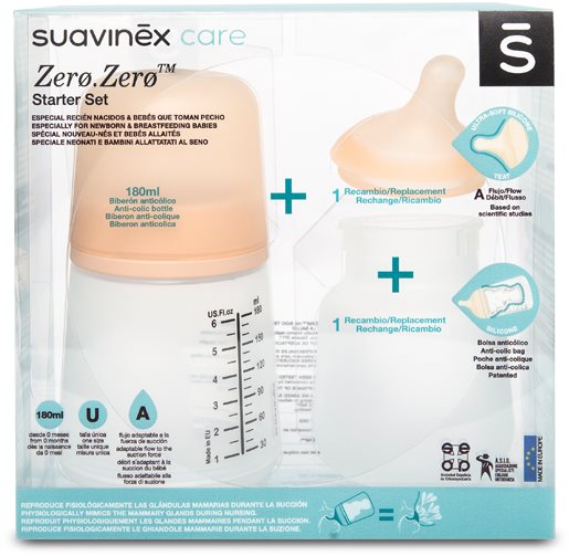 SUAVINEX Novorodenecká sada ZERO ZERO 180 ml Dojčenská fľaša