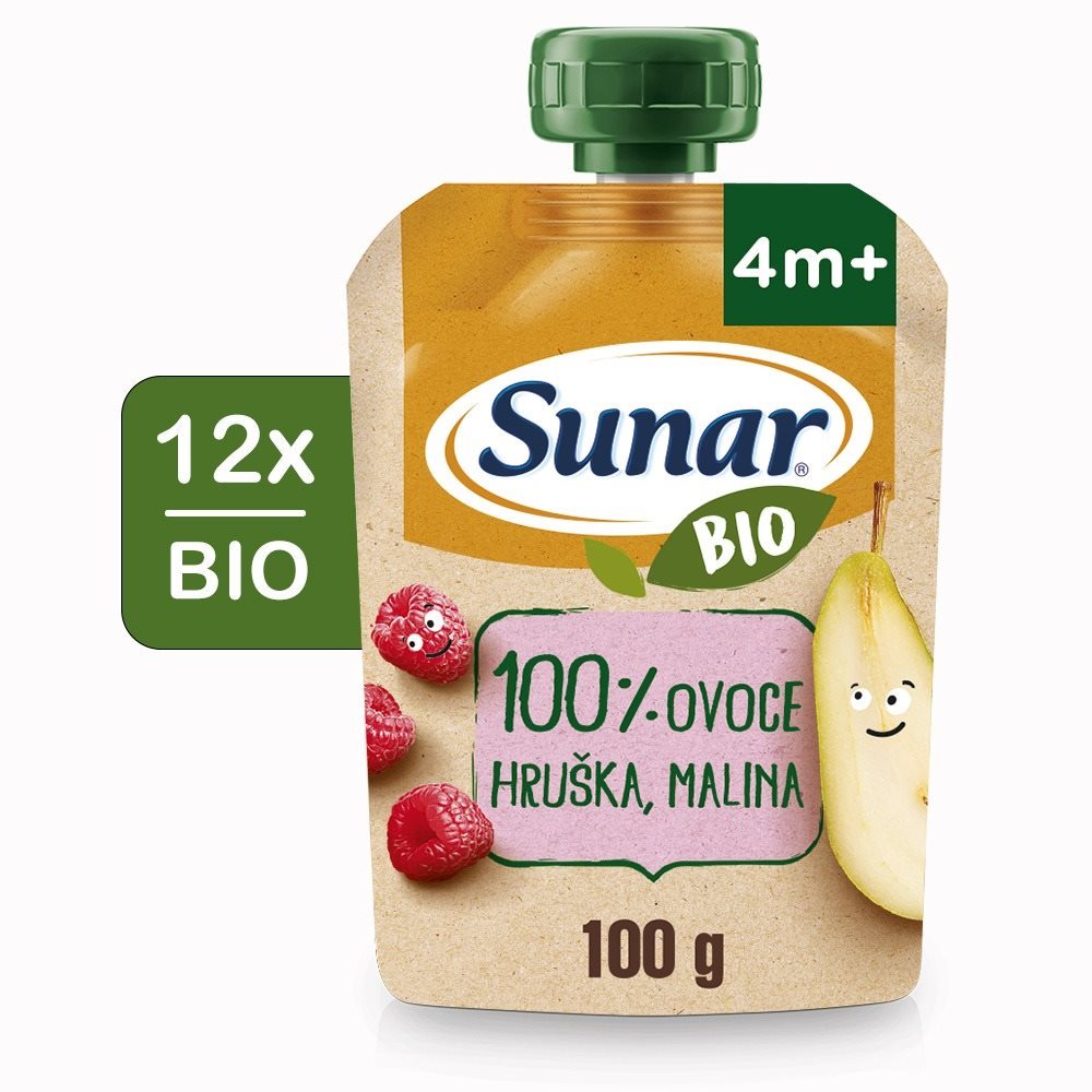 Sunar BIO ovocná kapsička hruška, malina 4m+, 100 g Kapsička pre deti
