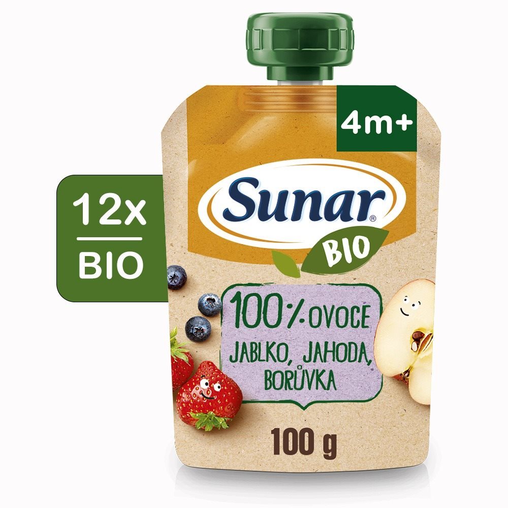 Sunar BIO ovocná kapsička jablko, jahoda, čučoriedka 4m+, 100 g...