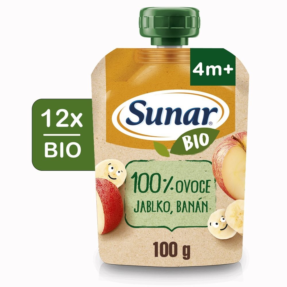Sunar BIO ovocná kapsička jablko, banán 4m+, 100 g Kapsička pre deti