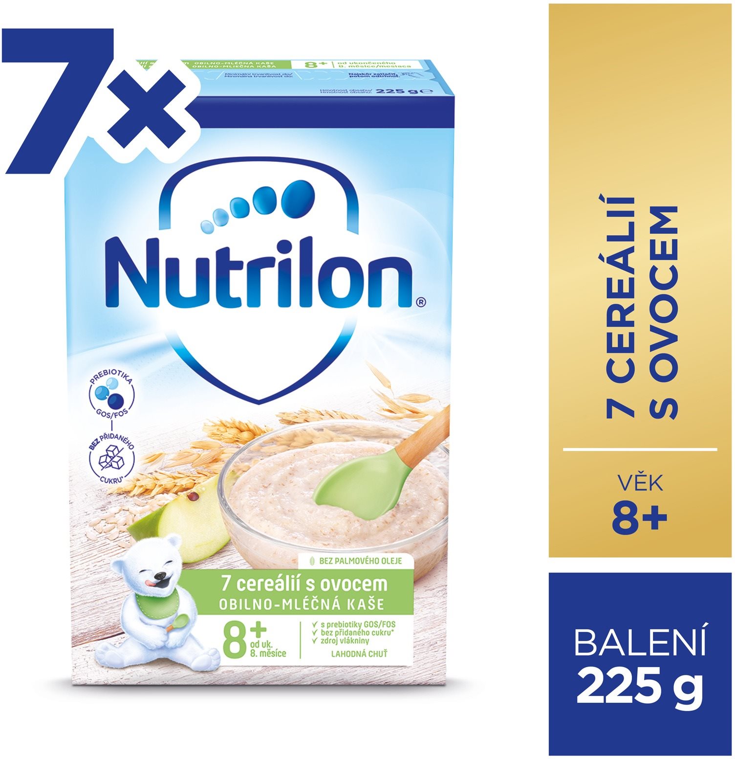 Nutrilon Pronutra Kaše 7 cereálií s ovocem 7× 225 g Mléčná kaše