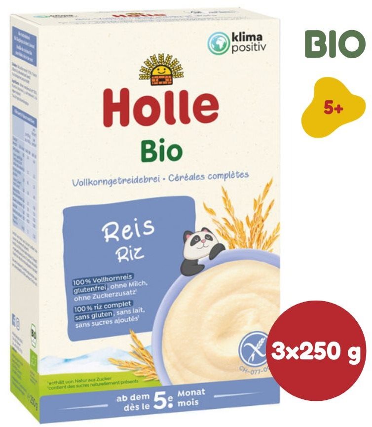 HOLLE BIO Ryžová kaša 3 ks Nemliečna kaša