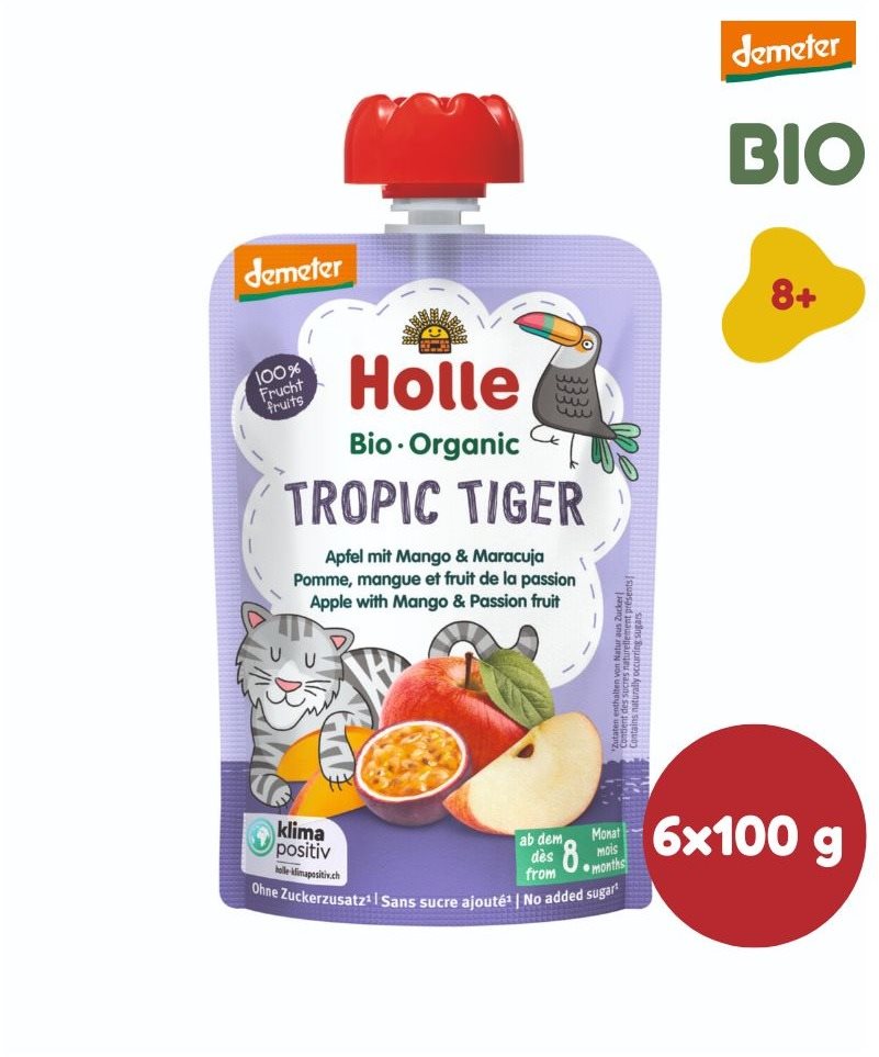 HOLLE Tropic Tiger BIO jablko mango a marakuja 6× 100 g Kapsička...