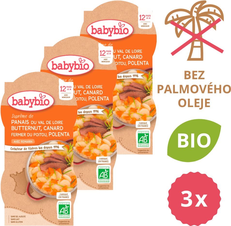 BABYBIO Pastinák s máslovou dýní, kachnou a polentou 3× (2× 200 g)...