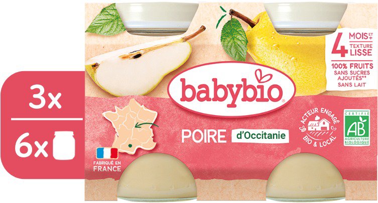 BABYBIO Hruška 3× (2× 130 g) Příkrm