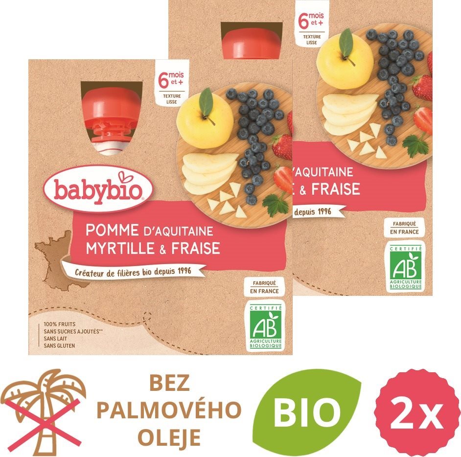 BABYBIO Jablko, borůvky a jahody 2× (4× 90 g) Kapsička pro děti