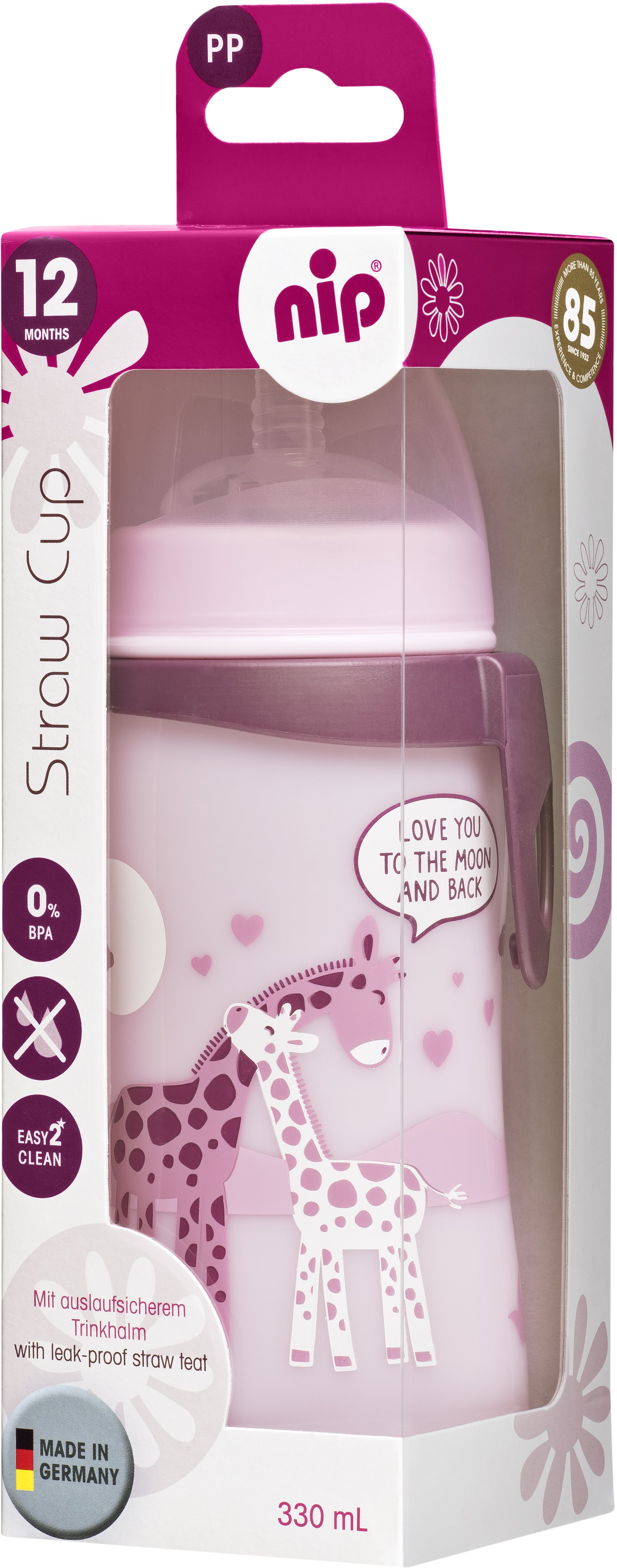Nip Straw cup so slamkou 330 ml dievča Detská fľaša na pitie