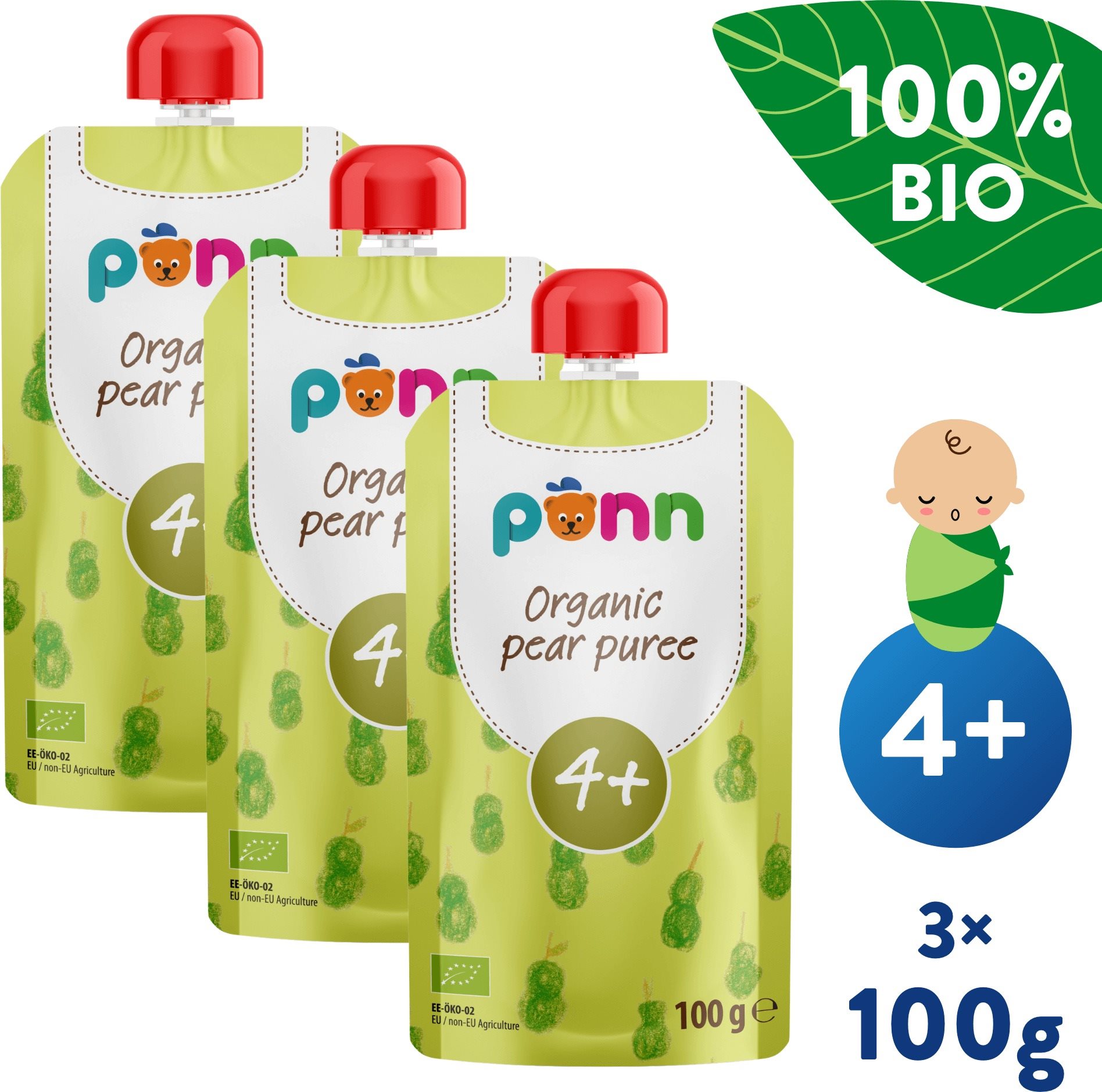 SALVEST Ponn BIO Hruška 100 % 3× 100 g Kapsička pre deti