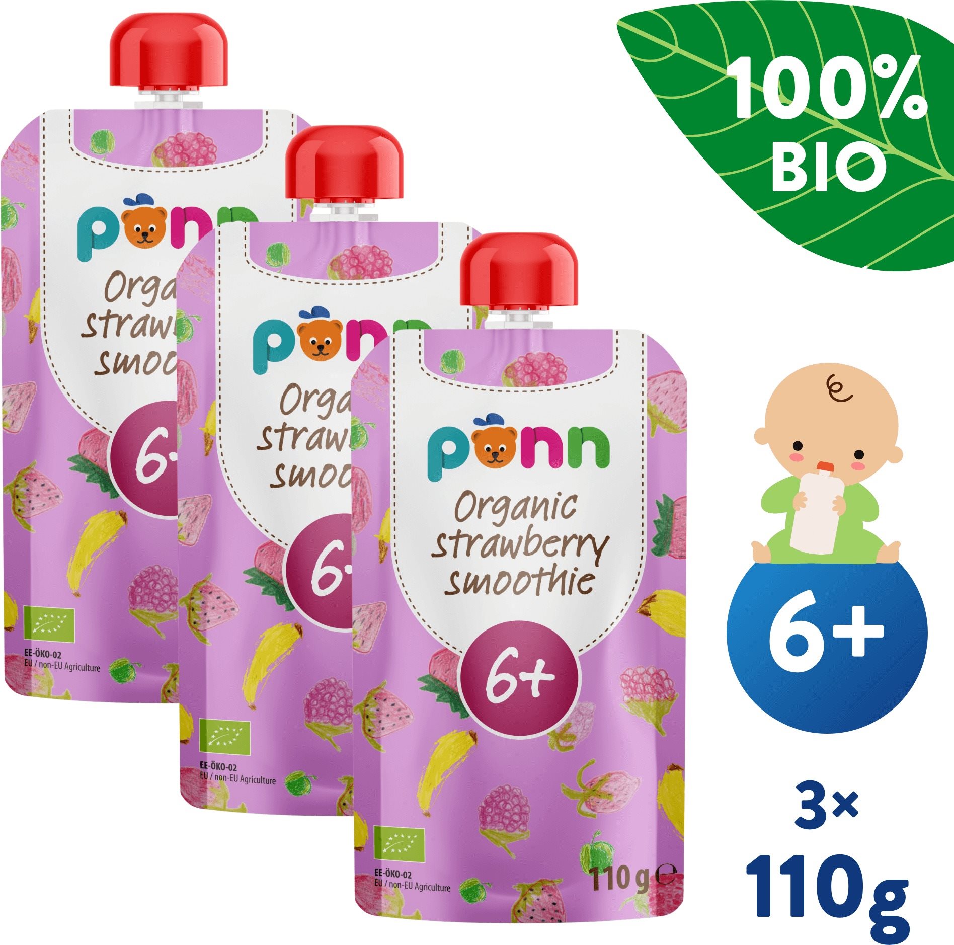 SALVEST Ponn BIO gyümölcspüré málnával 3 x 110 g Tasakos gyümölcspüré
