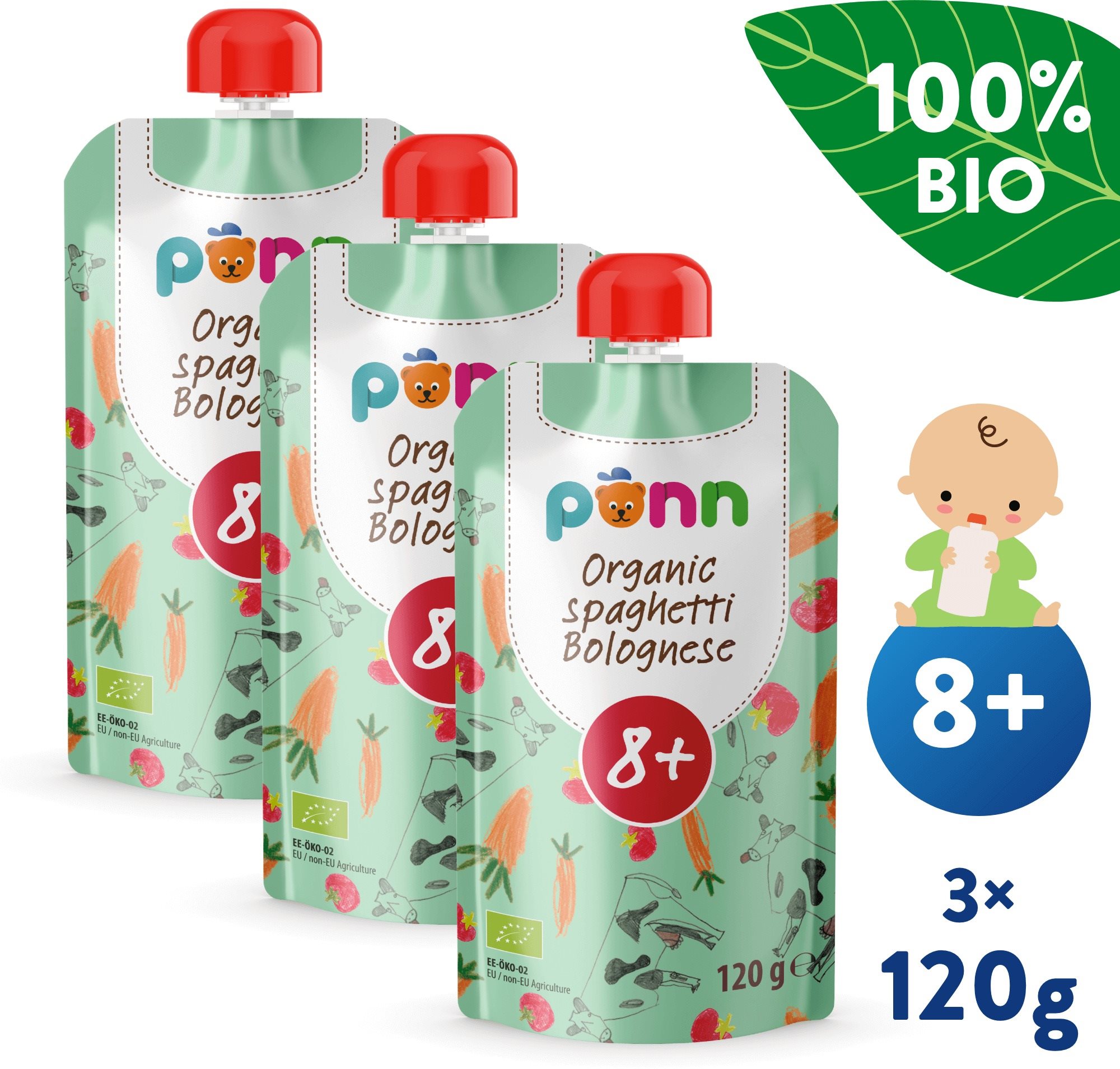 SALVEST Ponn BIO bolognai spagetti 3× 120 g Tasakos gyümölcspüré