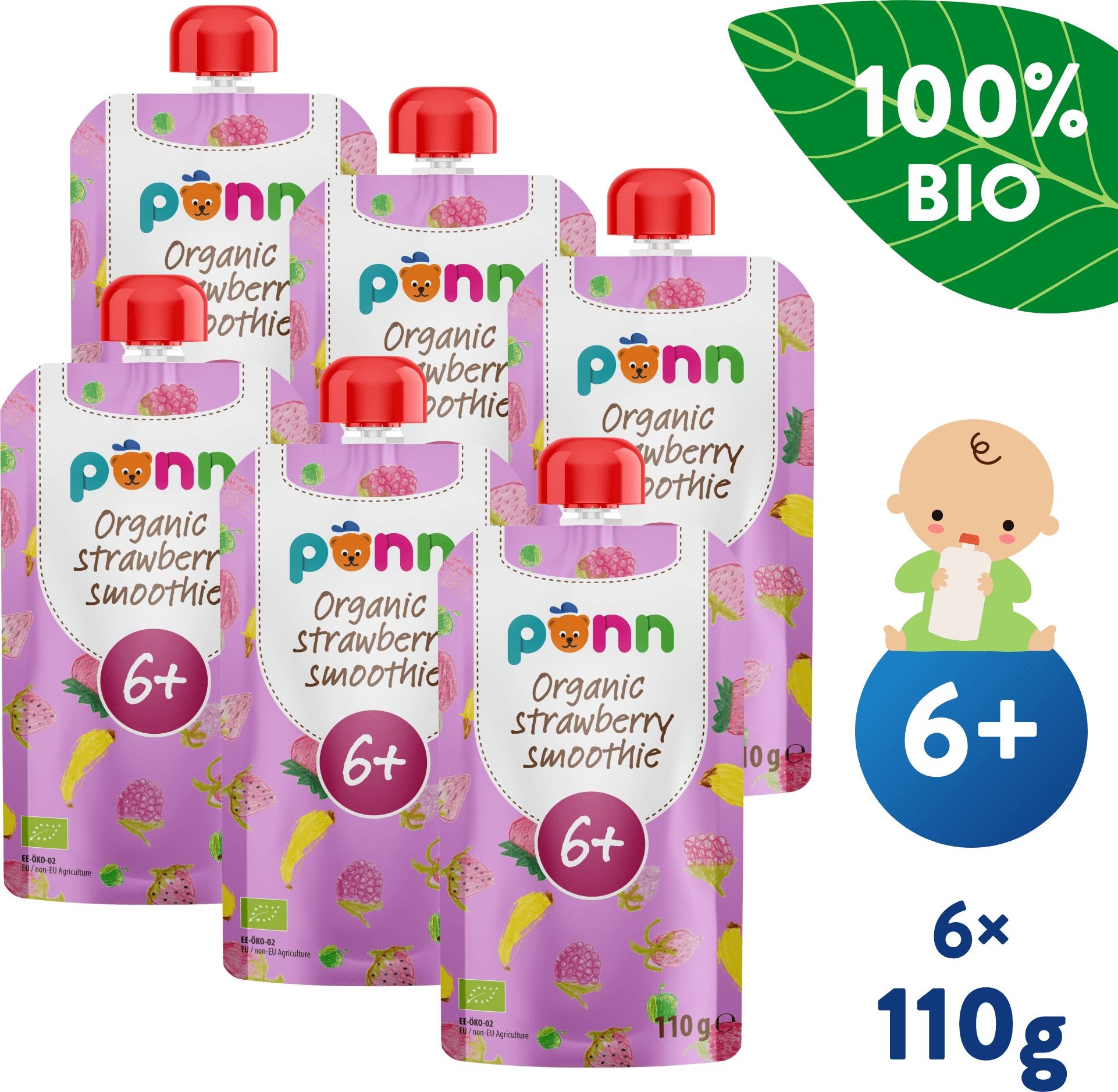 SALVEST Ponn BIO gyümölcspüré málnával 6 × 110 g Tasakos gyümölcspüré