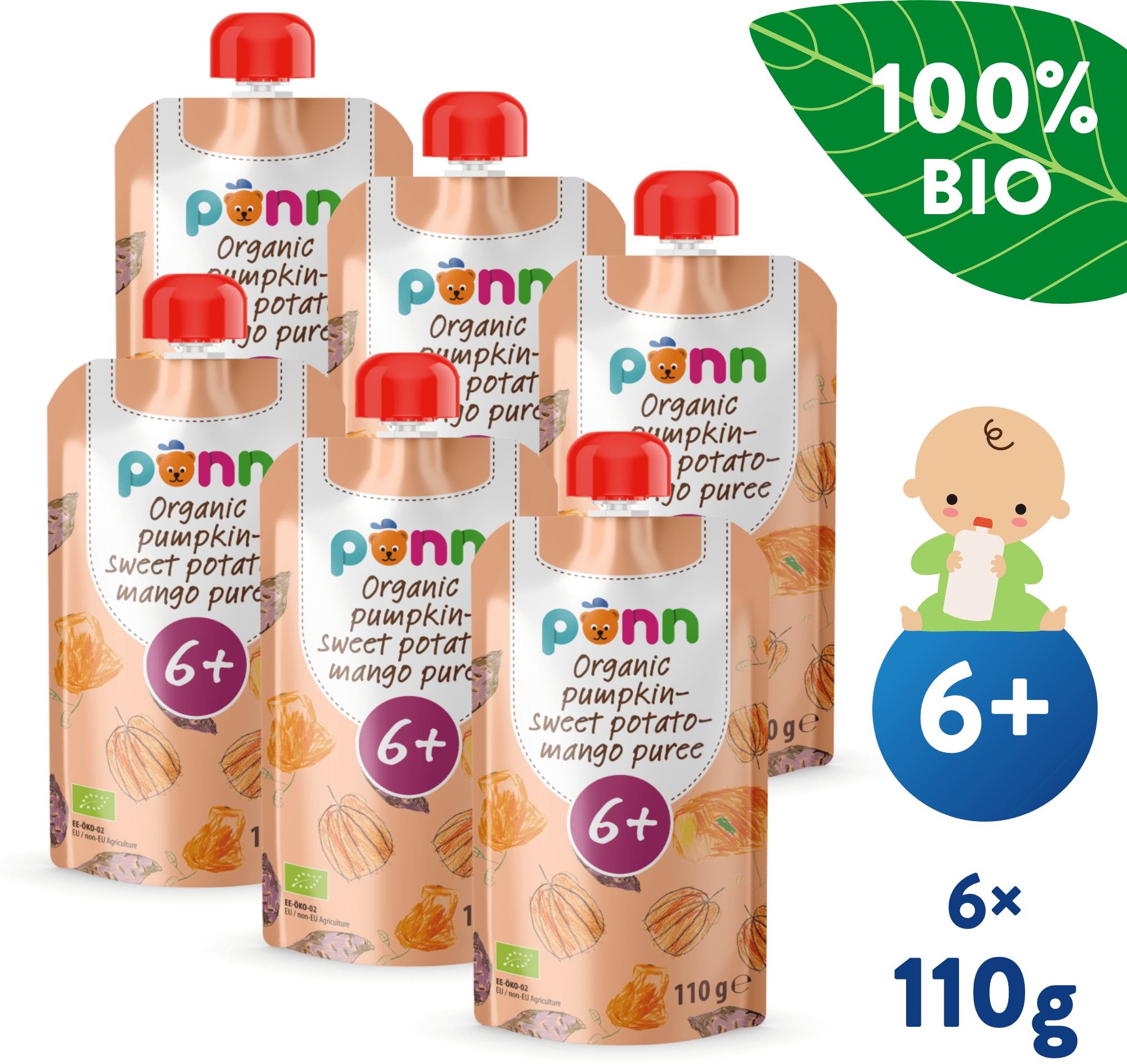 SALVEST Ponn BIO Pyré z tekvice, zemiakov a manga 6× 110 g Kapsička...