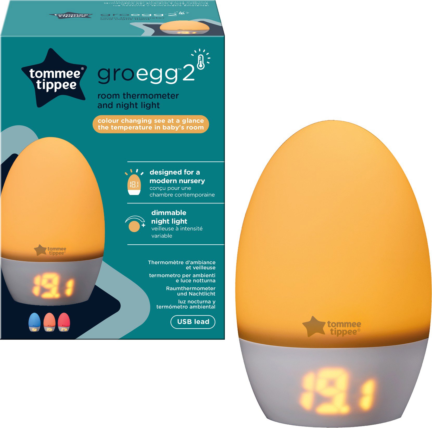 Tommee Tippee Teplomer a nočné svetlo Gro Egg2 Nočné svetlo
