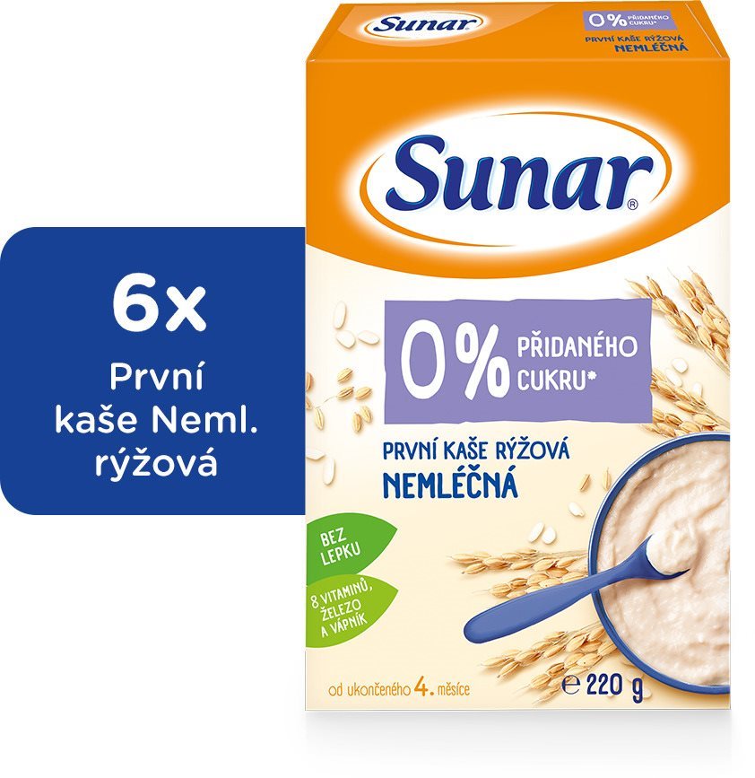 Sunar Prvá kaša ryžová 6× 220 g Nemliečna kaša