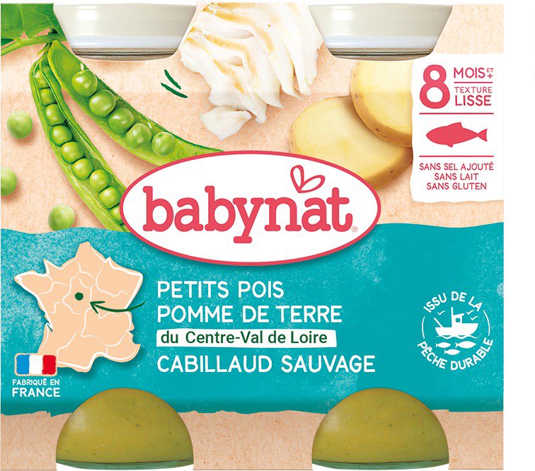 BABYNAT, Hrášok a zemiaky s treskou, 2× 200 g Príkrm