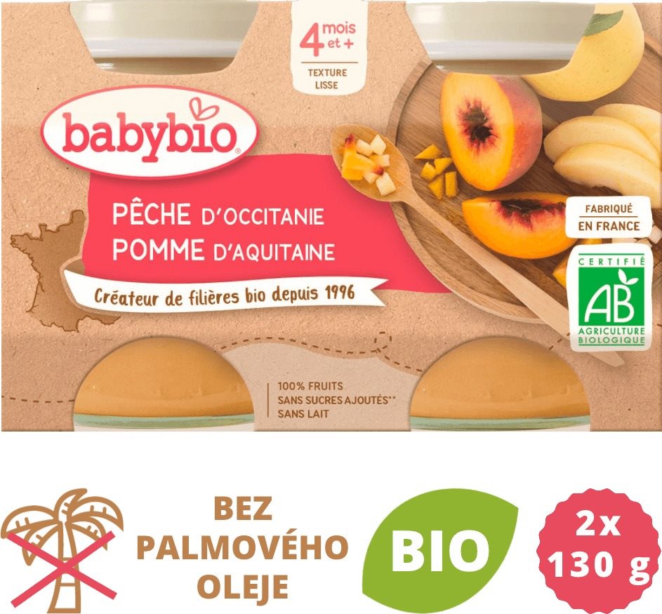 BABYBIO Broskev jablko 2× 130 g Příkrm