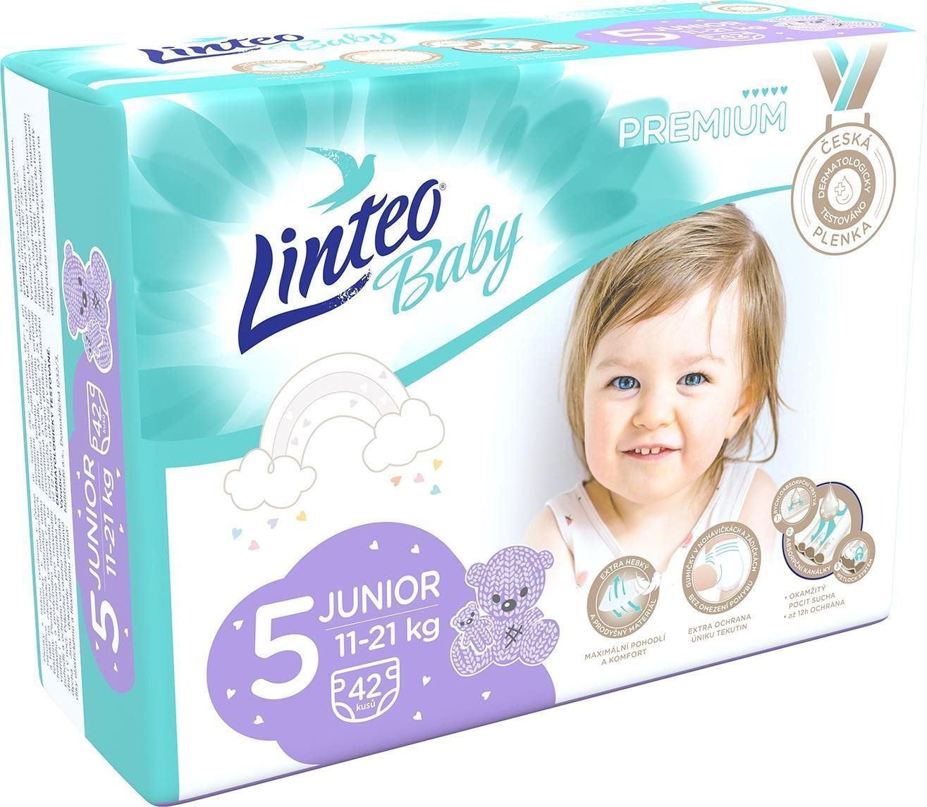 LINTEO Baby Prémium JUNIOR (11 – 21 kg) 42 ks Jednorazové plienky