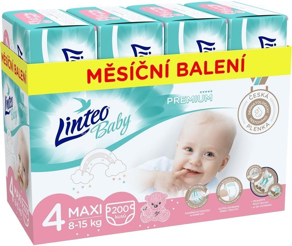 LINTEO Baby Prémium MAXI (8 – 15 kg) 200 ks Jednorazové plienky