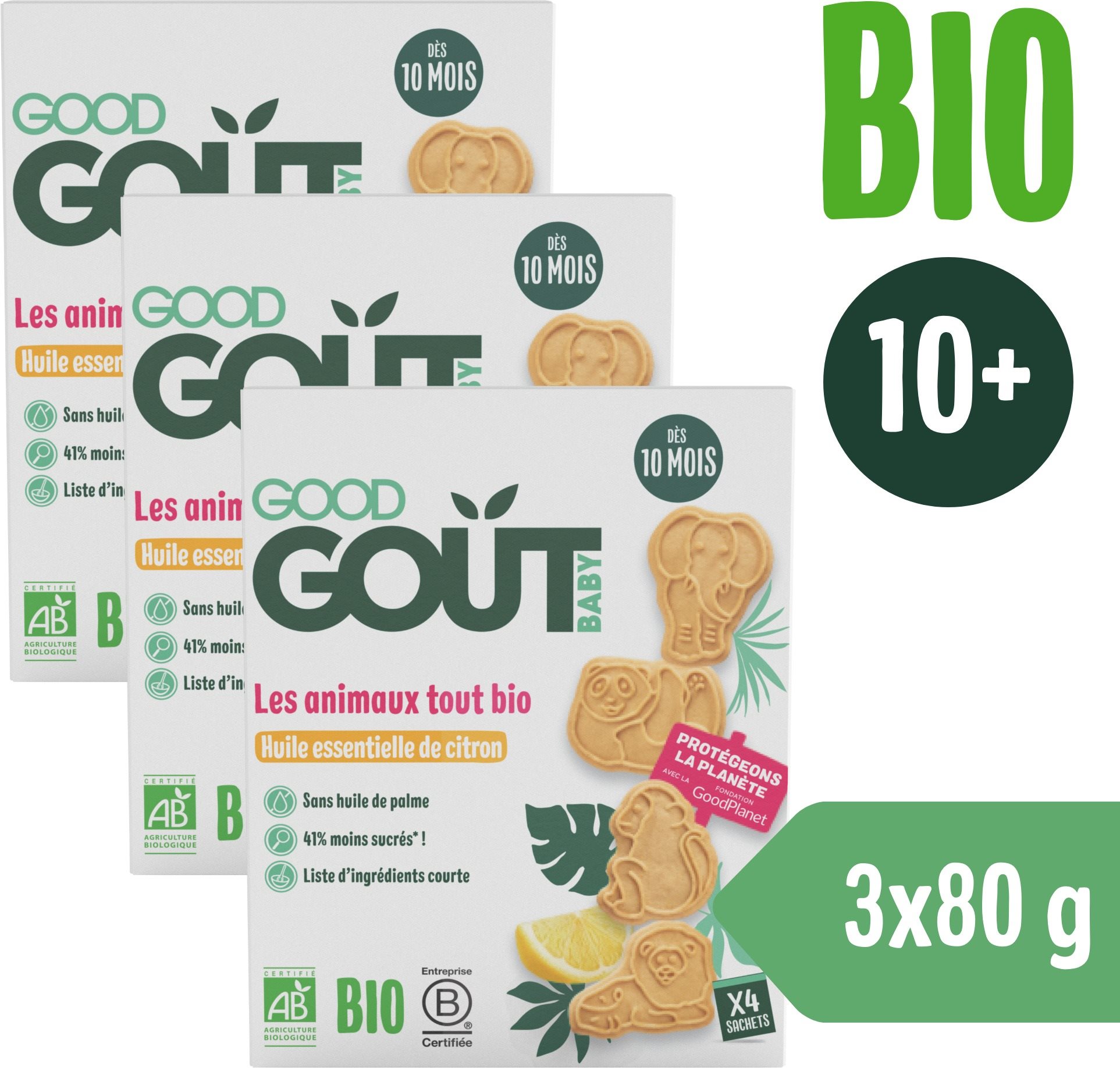 Good Gout BIO Citronová zvířátka (3× 80 g) Sušenky pro děti
