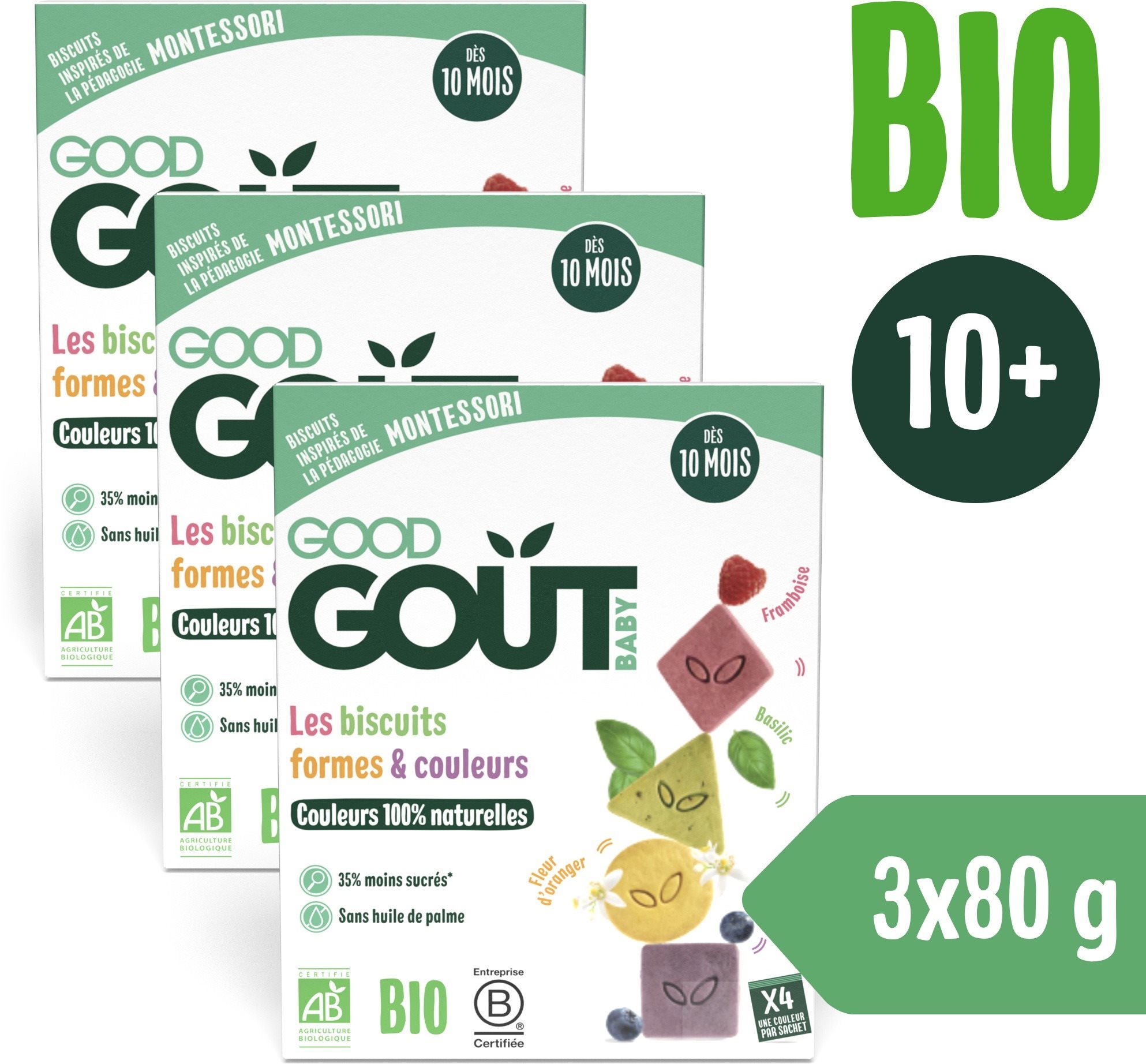 Good Gout BIO Sušenky barvy & tvary (3× 80 g) Sušenky pro děti
