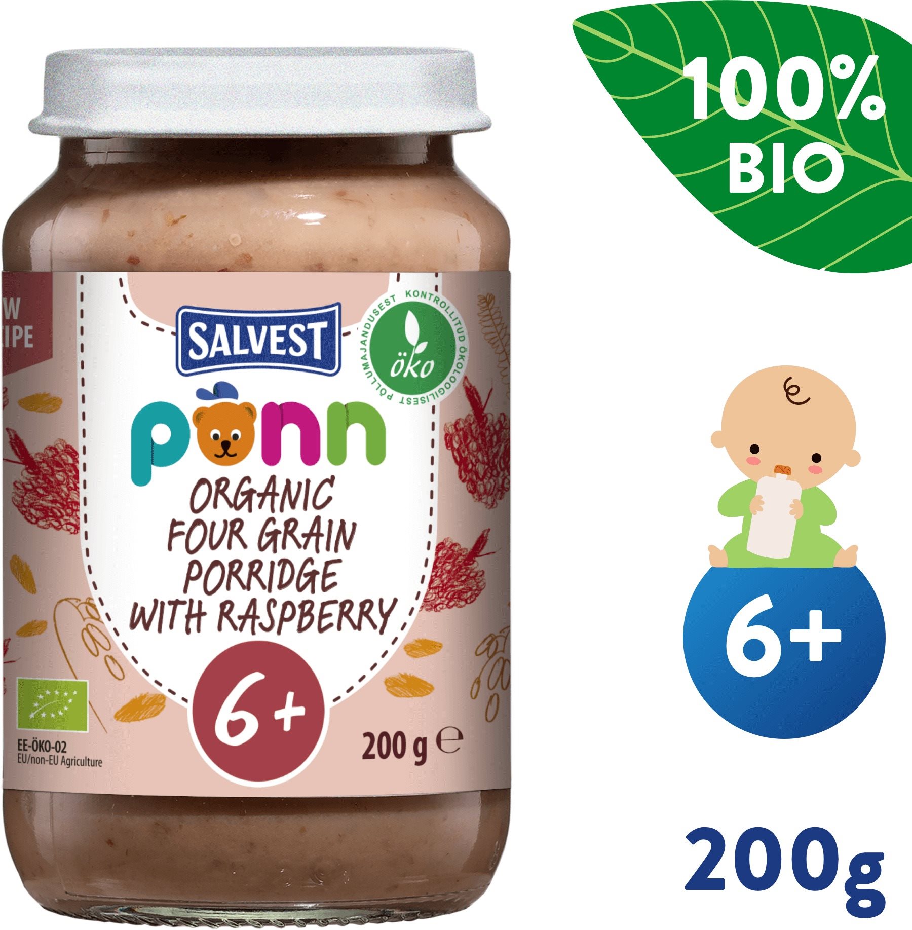 SALVEST Ponn BIO málna gabonafélékkel (200 g) Bébiétel