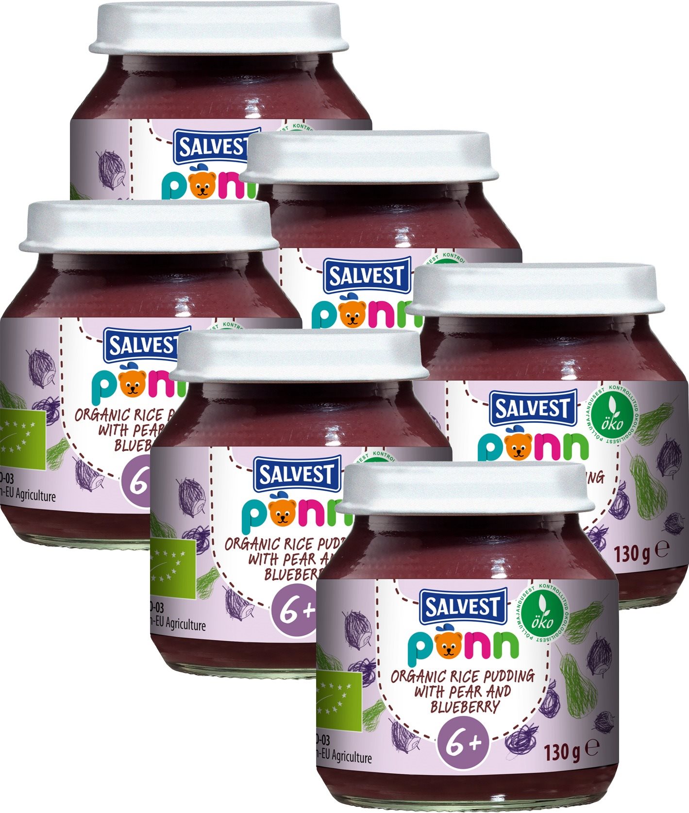 SALVEST Ponn BIO Hruškovo-borůvkové pyré s jáhly (6× 130 g) Příkrm