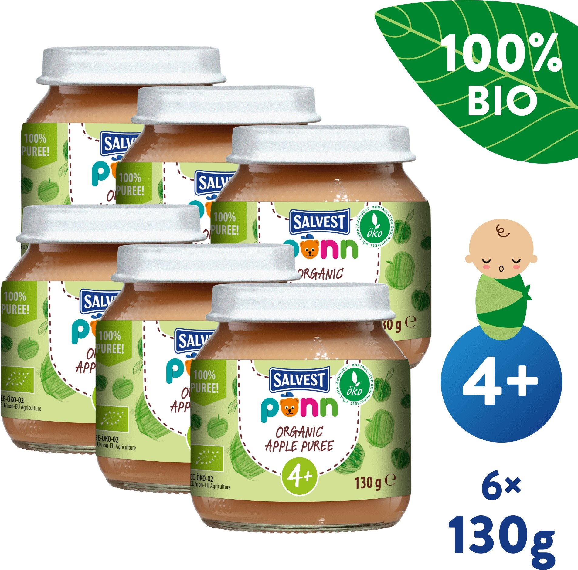 SALVEST Ponn BIO alma 100% (6 ×130 g) Bébiétel